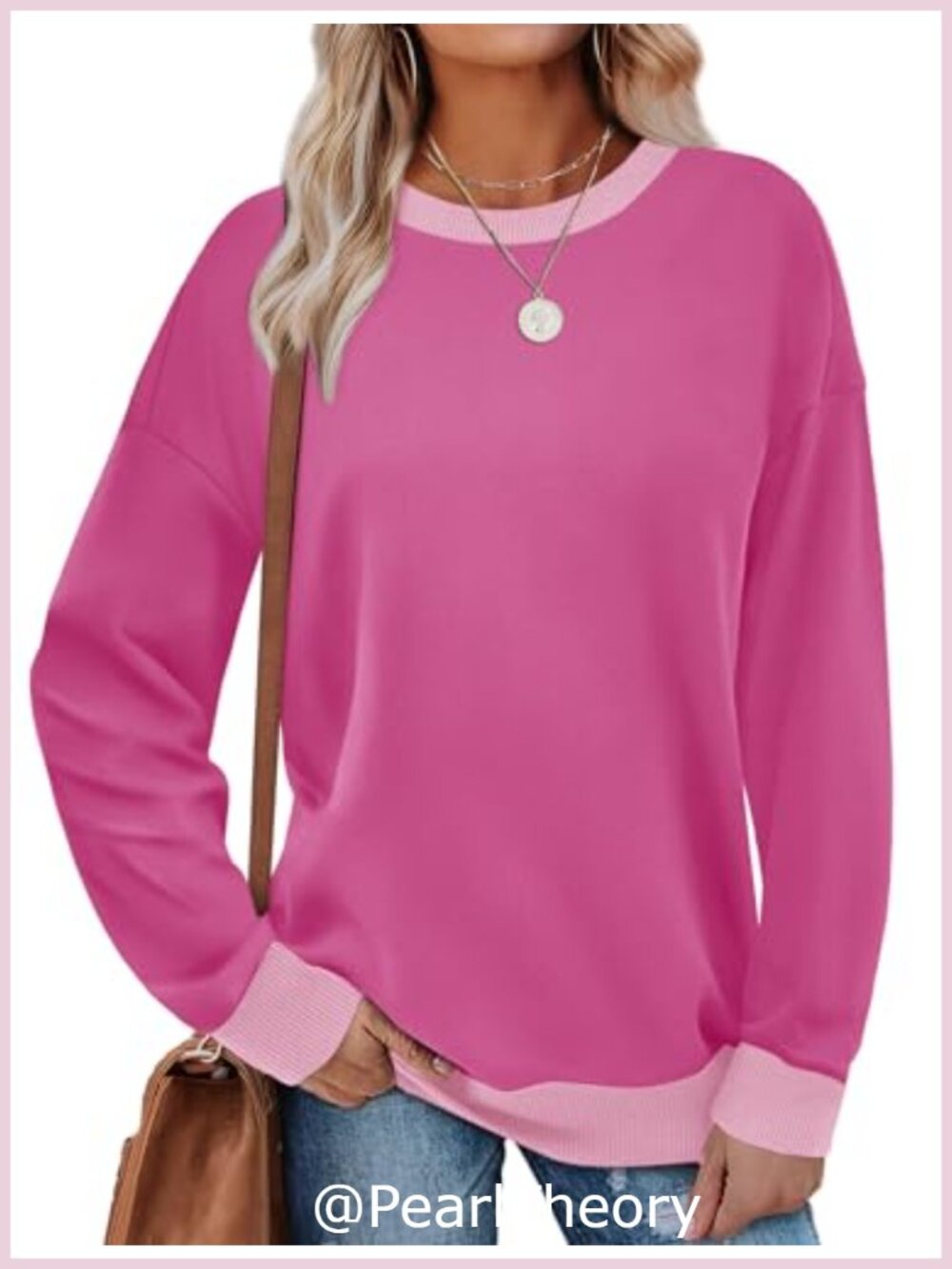 Women's Crewneck Color Block Loose Fit Sweatshirt Ribbed Trim Pullover
